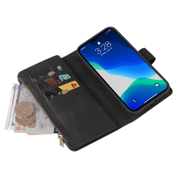 iPhone 14 Pro Max Plånboksfodral KT Zipper - Svart Svart