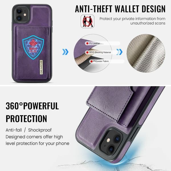 DG.MING M6 Series Mobilskal till iPhone 11 Magnetiskt Plånboksfodral Lila