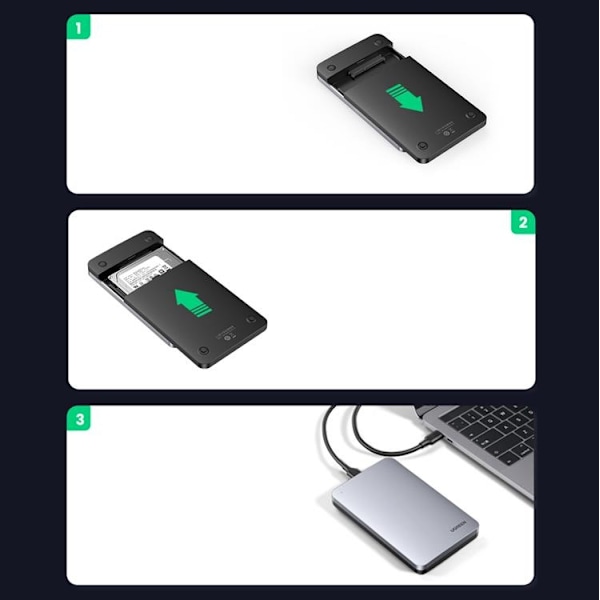 Ugreen Fickhöljet Hårddisk 2.5'' Sata 6Gbps Typ-C Kabel 0.5m - Grå