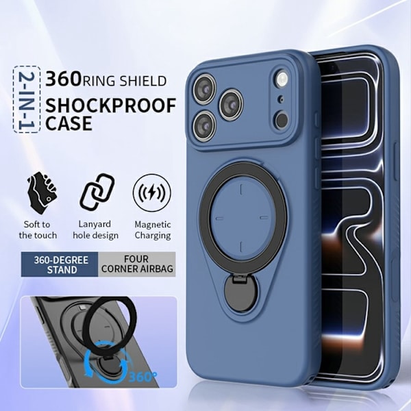 Mobilskal till iPhone 17 Pro MagSafe Rotating Kickstand TPU PC - Blå Blå