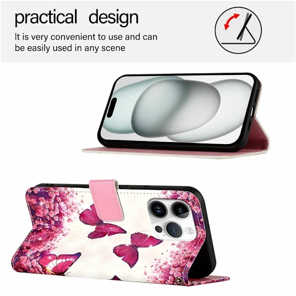 iPhone 16 Pro Plånboksfodral Printing Pattern Med Rem Rosa