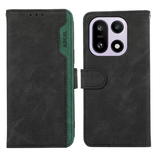 ABEEL OnePlus 15 Konstläder Plånboksfodral Färg Splicing RFID-Skydd Svart