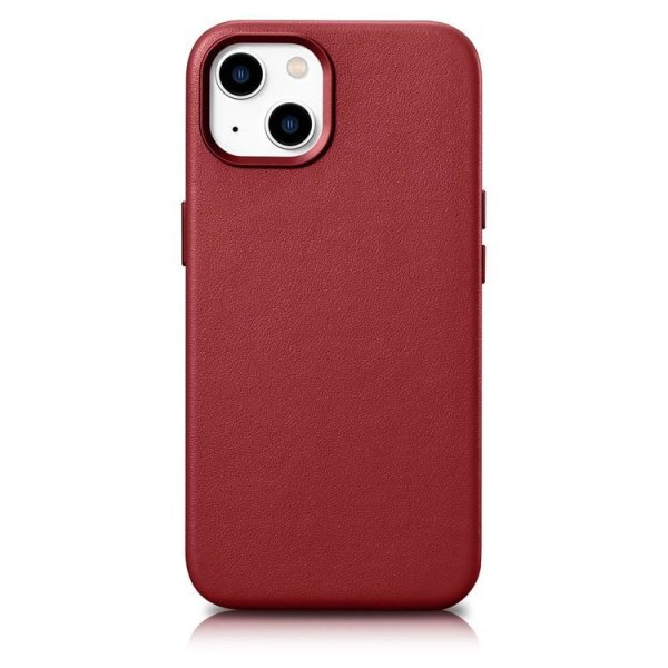 iCarer iPhone 14 Plus -kotelo aitoa nahkaa MagSafe-yhteensopiva - punainen