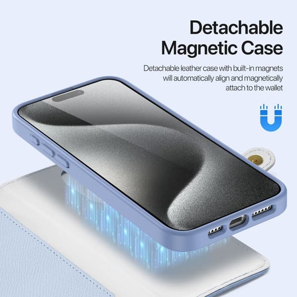 DUX DUCIS Lawa Series iPhone 15 Pro Plånboksfodral - Äkta läder - Ljusblå