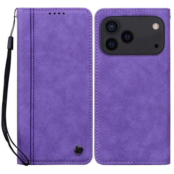 iPhone 17 Pro Max Konstläder Plånboksfodral med Rem Lines Pattern - Lila Lila