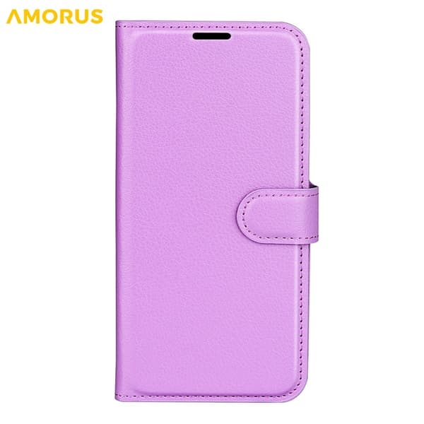 AMORUS iPhone 17 Pro Konstläder Plånboksfodral Flipstativ Litchi - Lila Lila