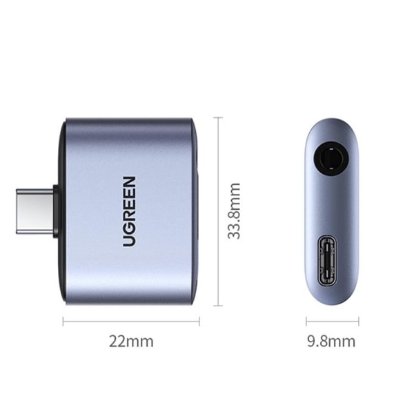 UGreen Adaptrar USB-C Till USB-C/Mini Jack 3.5mm - Grå