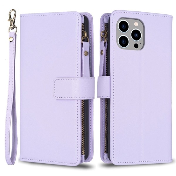 iPhone 15 Pro Plånboksfodral Zipper Flip - Lila Lila