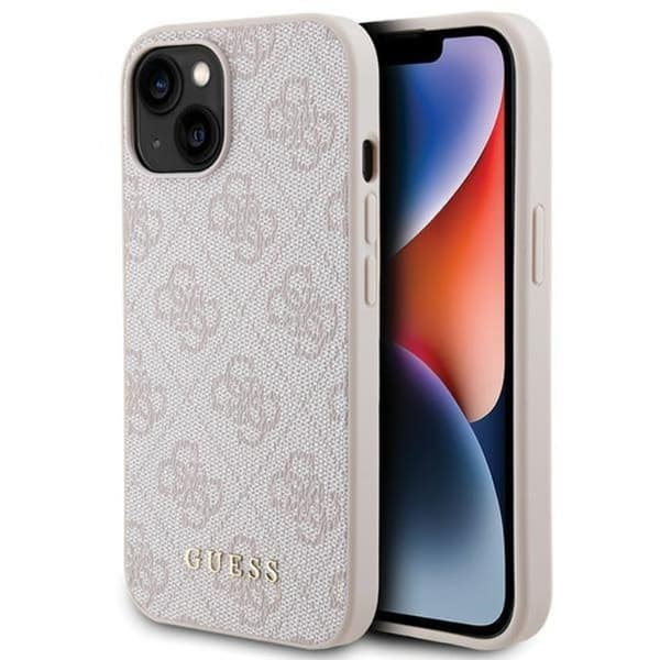 Guess Mobilskal till iPhone 15 Metall Gold Logo - Rosa Rosa