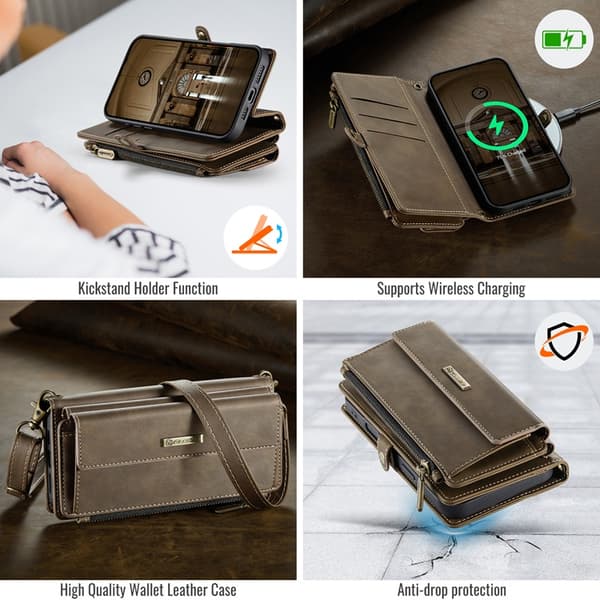 CASEME iPhone 17 Pro Plånboksfodral Zipper RFID C39 Brun
