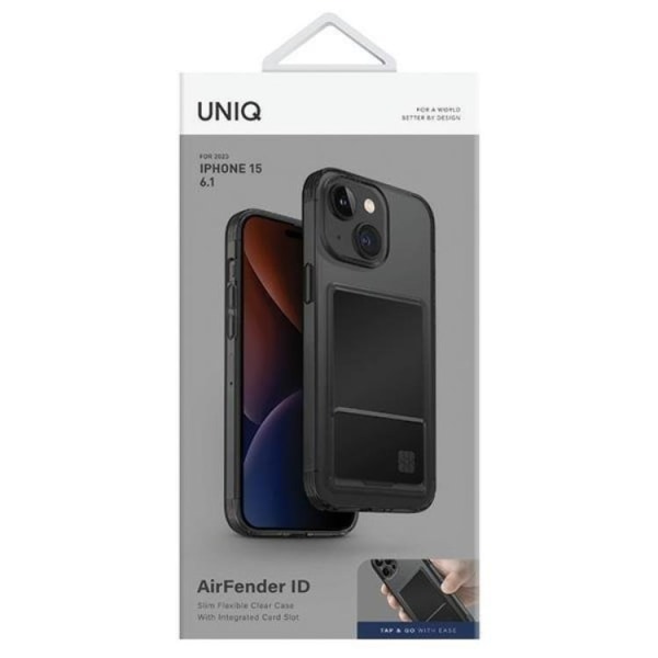UNIQ iPhone 15 Mobil Cover Kortholder Air Fender ID - Grå