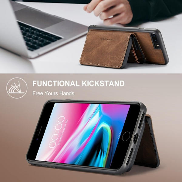 JEEHOOD Mobilskal till iPhone 7 Plus/8 Plus 2-i-1 Chockresistent Brun