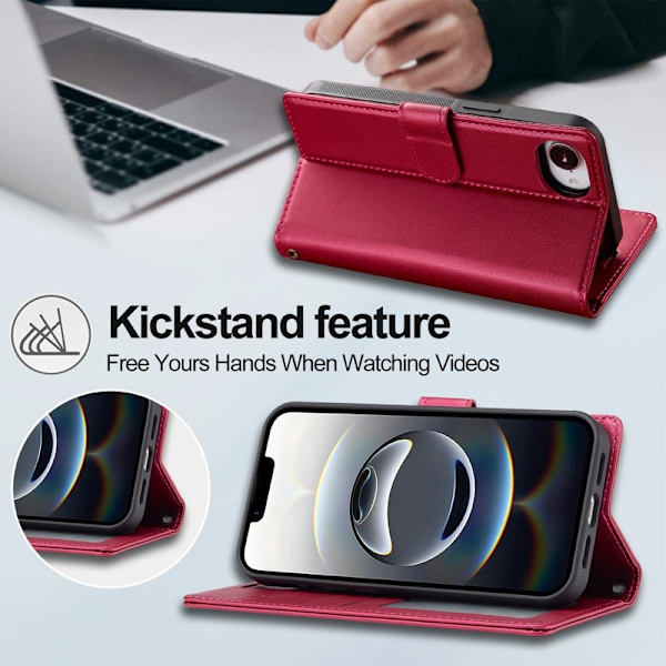 LC.IMEEKE L2 Series iPhone 16e Plånboksfodral Konstläder - Röd