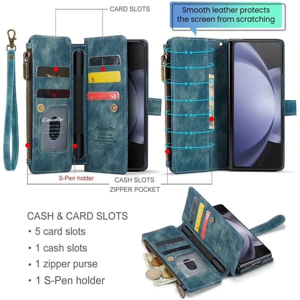 CASEME Konstläder Plånboksfodral för Samsung Galaxy Z Fold5 5G - Blå