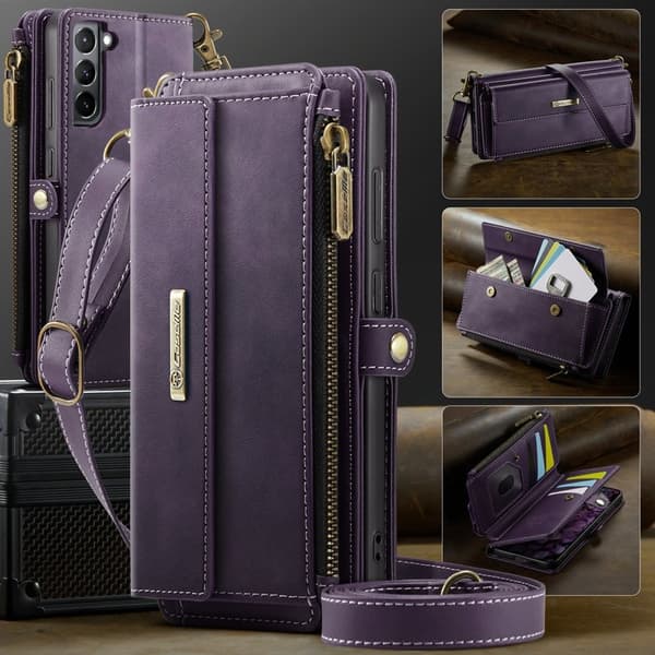 CASEME Konstläder Plånboksfodral för Samsung Galaxy S21 4G/5G Lila
