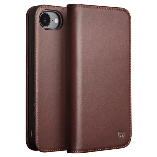 QIALINO iPhone 16e Plånboksfodral Äkta Läder Anti-Drop - Brun Brun