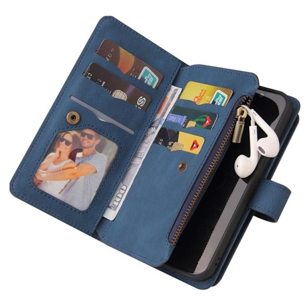 iPhone 14 Pro Max Plånboksfodral KT Zipper - Blå