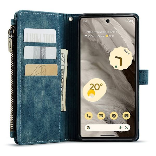 CASEME Konstläder Plånboksfodral till Google Pixel 7a med rem - Blå