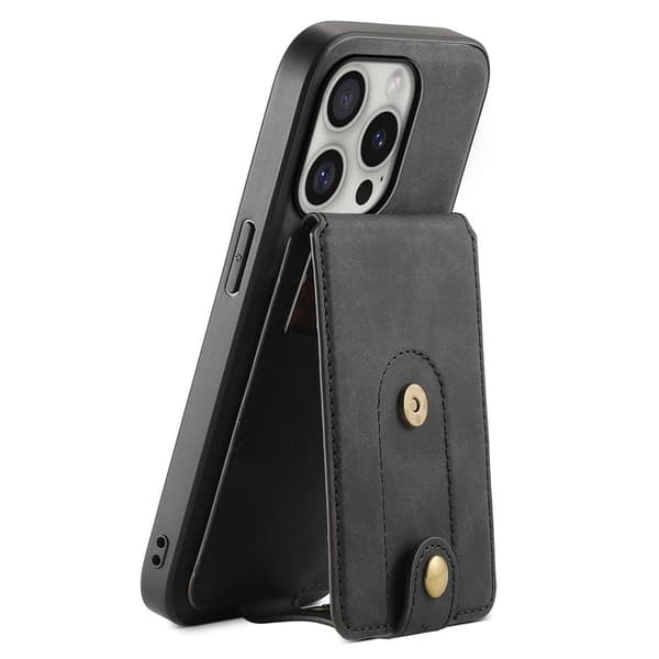 DENIOR D14 Mobilskal till iPhone 16 Pro Äkta Läder Magnetiskt Svart