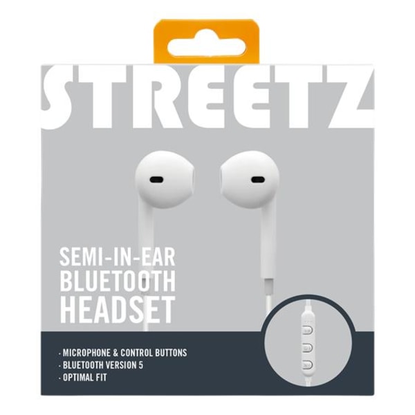 STREETZ Semi-in-ear BT hörlurar med mikrofon och media/svarsknap