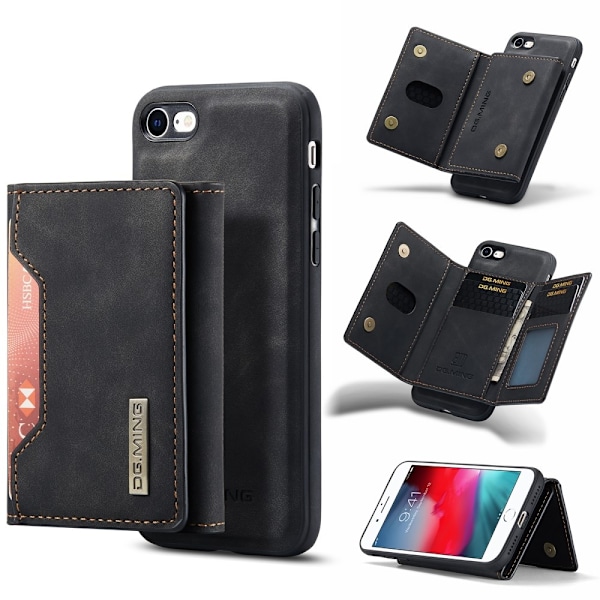 iPhone 7/8/SE 2020 Skal DG.MING Magnetic Tri-fold Wallet Med Kickstand - Svart Svart