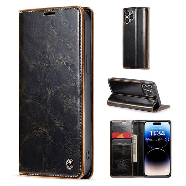 CASEME 003 Plånboksfodral Konstläder till iPhone 14 Pro Max - Brun