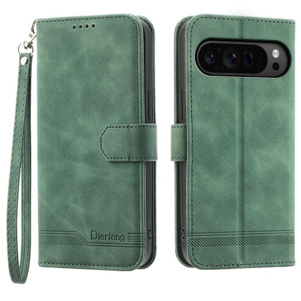 DIERFENG DF-03 Flip Plånboksfodral Google Pixel 9 Pro XL - Äkta läder - Grön