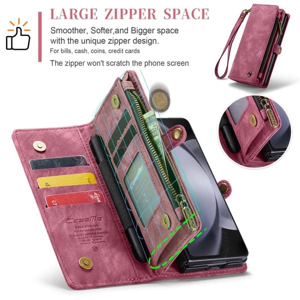 CASEME 008 Samsung Galaxy Z Fold6 Plånboksfodral Konstläder Röd