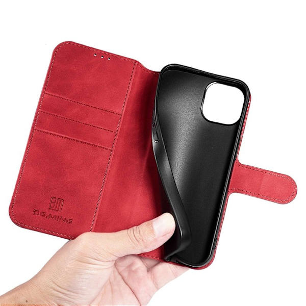 DG.MING iPhone 14 Plus Plånboksfodral Retro Stil Röd Konstläder