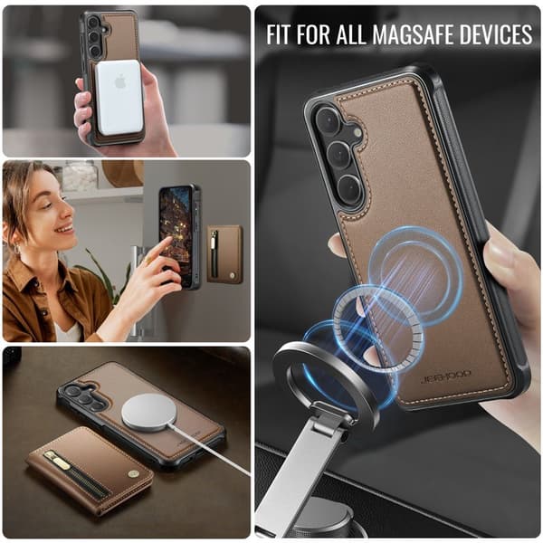 JEEHOOD Plånboksfodral för Samsung Galaxy S26 Plus Magnetiskt Konstläder - Brun