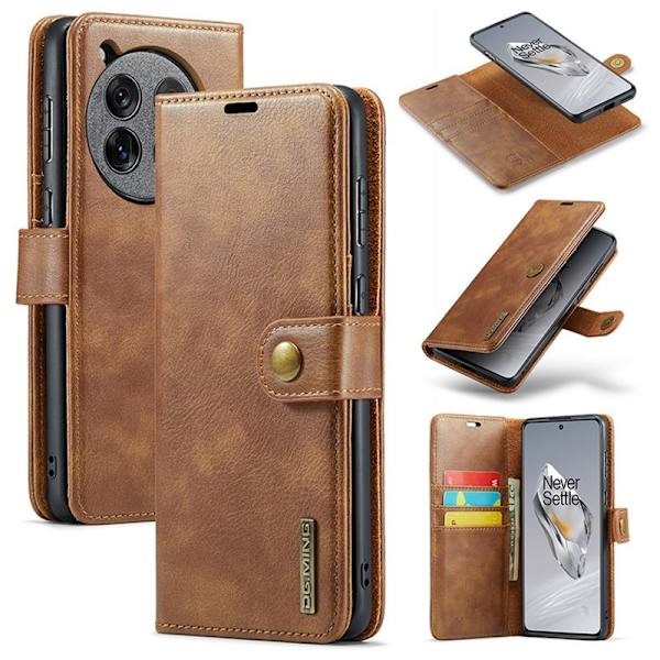 DG.MING OnePlus 12 5G Plånboksfodral Äkta läder- Brun
