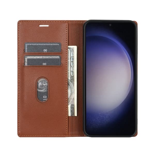Samsung Galaxy S26 Plus Plånboksfodral Magnetisk Stängning Konstläder - Brun