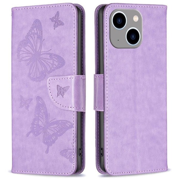 iPhone 14 Max Plånboksfodral Butterflies Imprinted - Lila