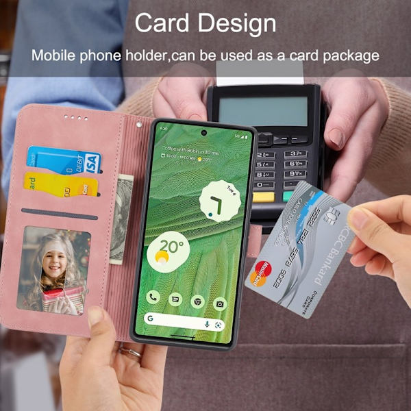 DIERFENG DF-03 Plånboksfodral för Google Pixel 7a - Konstläder - Rosa