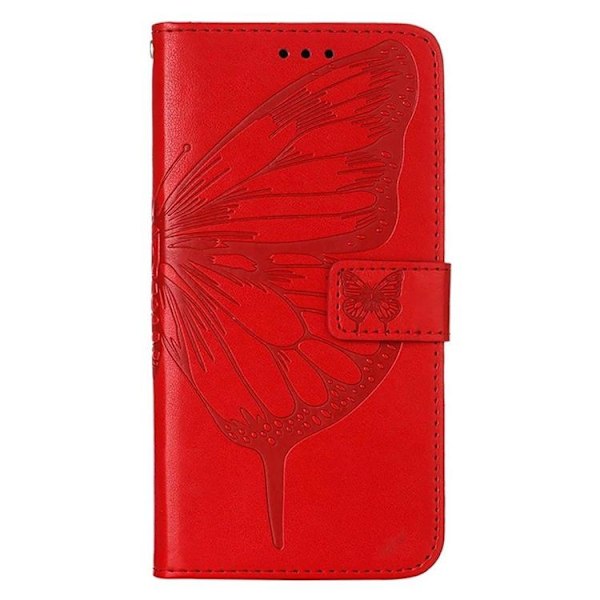 iPhone 14 Pro Max Plånboksfodral Butterfly Flower Imprinted - Röd