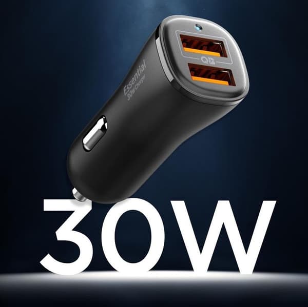 Spigen Essential Biloplader EV302 2-Port 30W - Sort Svart