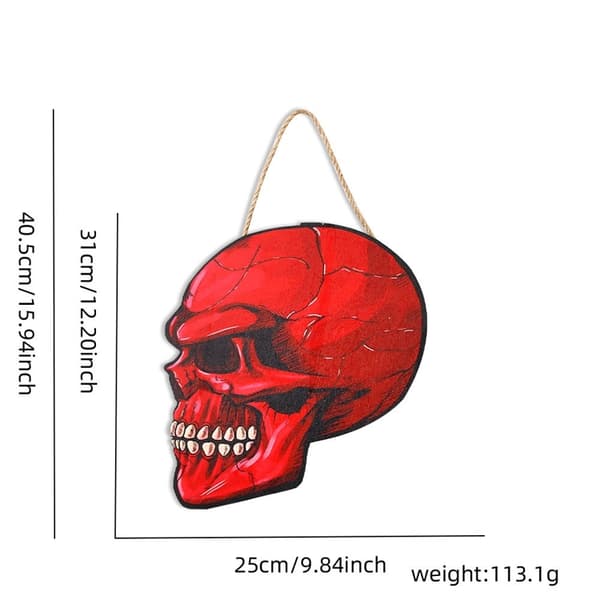 Halloween Hängande Pumpa Fladdermus Spöke Trä - Röd Skull