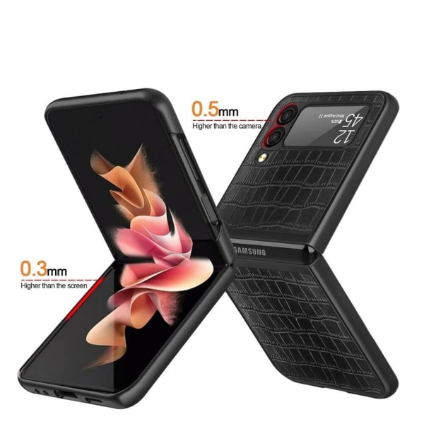 Croco nahkainen matkapuhelinkotelo Samsung Galaxy Z Flip 3 -puhelimelle - musta Black