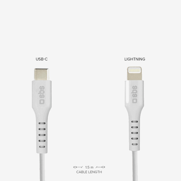 SBS USB-C - Lightningkabel 1m MFi-certificeret - Hvid Vit