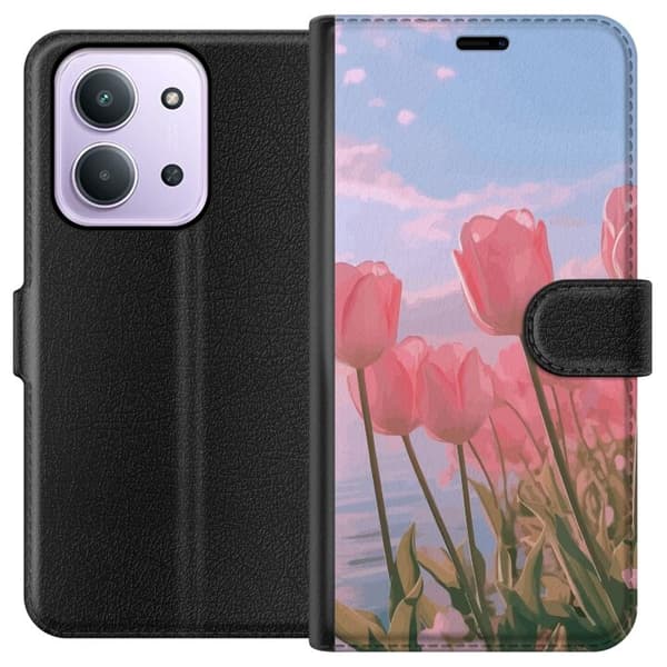 Plånboksfodral till Xiaomi Redmi 15C med Rosa Tulpaner