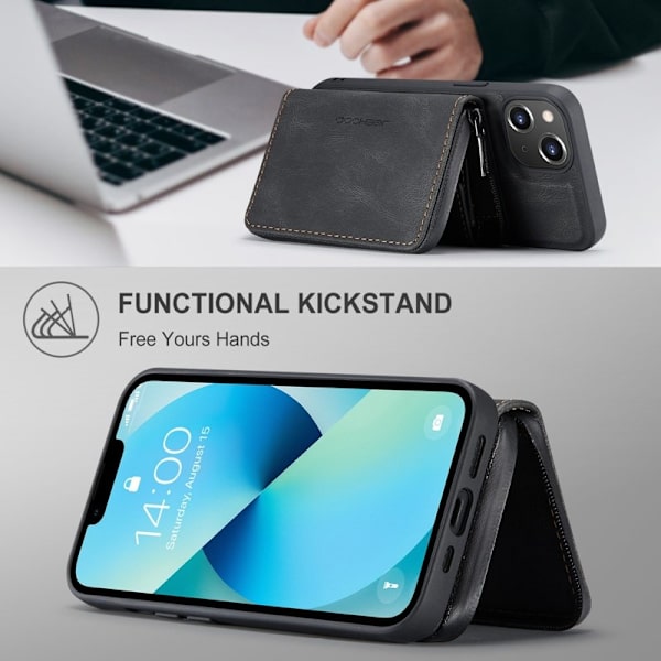 JEEHOOD Shockproof Case iPhone 14 Plus Konstläder Plånboksfodral Svart