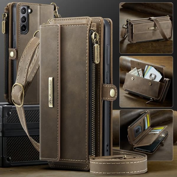 CASEME Konstläder Plånboksfodral för Samsung Galaxy S21 4G/5G - Brun