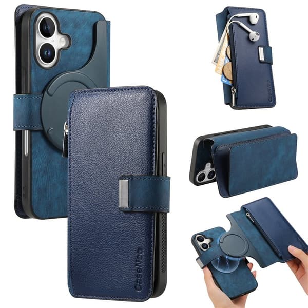 CASENEO MW-02 iPhone 17 Plånboksfodral Detachable Konstläder - Blå Blå