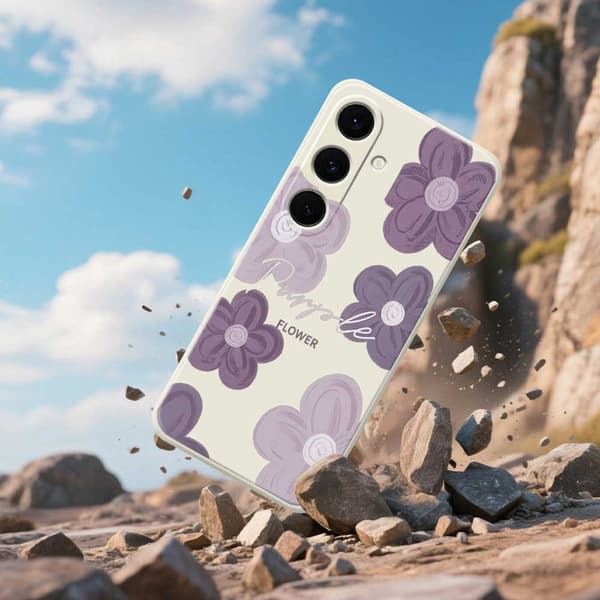 Mobilskal för Samsung Galaxy S26 TPU - Grön med lila blommor