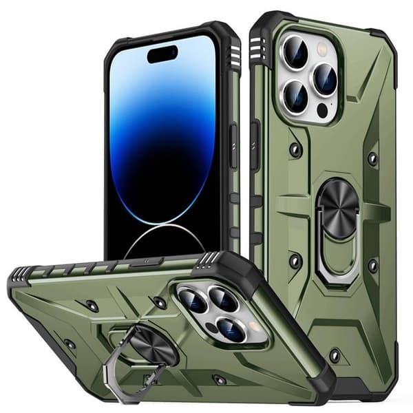 iPhone 14 Pro -kuori rengaskannattimella Armor - Army Green Grön
