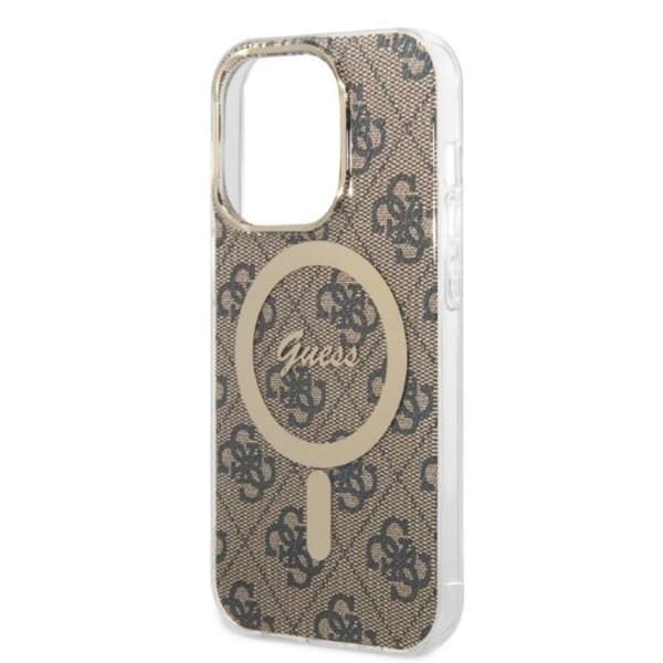 GUESS iPhone 14 Pro Max Magsafe Skal 4G Print + Trådløs Oplader Brun