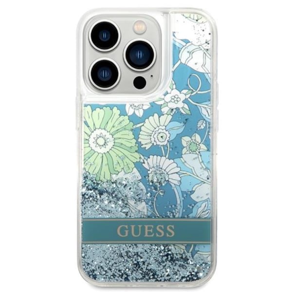 GUESS iPhone 14 Pro Cover Flower Liquid Glitter - Grøn