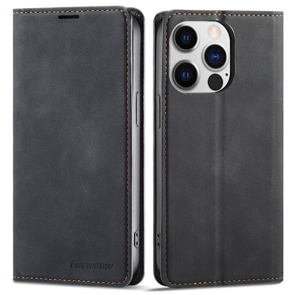 FORWENW iPhone 14 Pro Max Plånboksfodral Konstläder - Svart