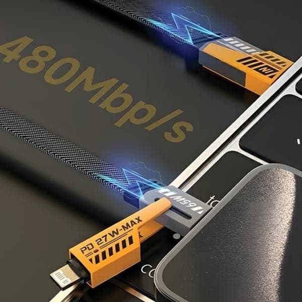 Awei 4in1 USB-C Till USB-C USB-A Lightning 1.2m Kabel - Svart Orange