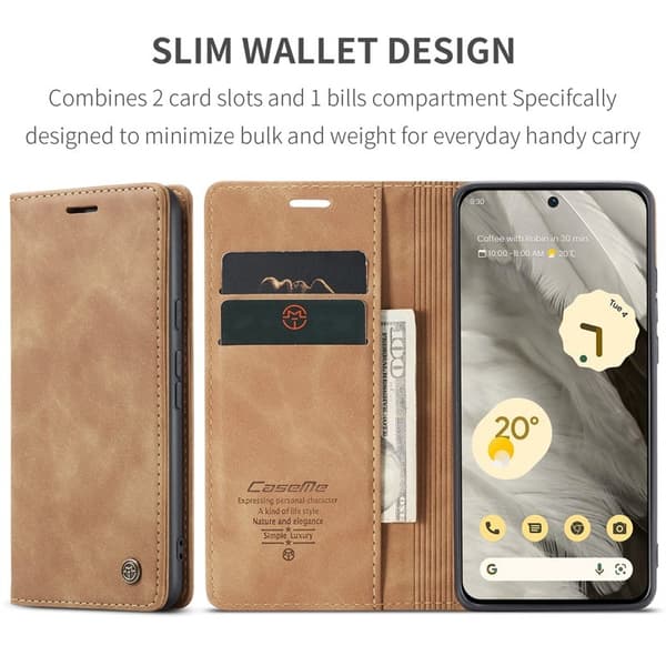 CASEME 013 Series Mobilskal till Google Pixel 8 Magnetisk KonstLäder Brun
